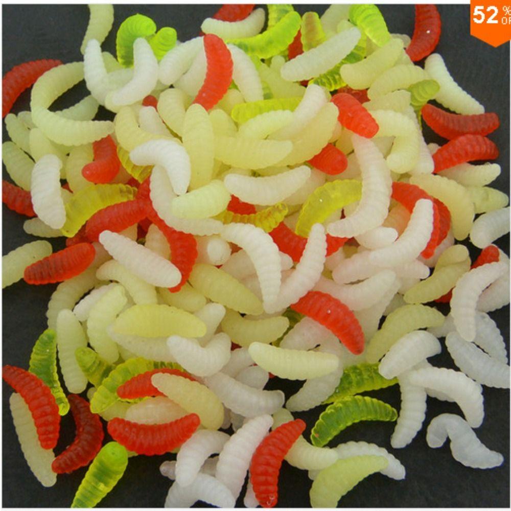 100Pcs Realistic Design Waxworms Fishing Lures Mini Bionic Soft Larva Swimbait Fake Maggots Lures Soft Silicone