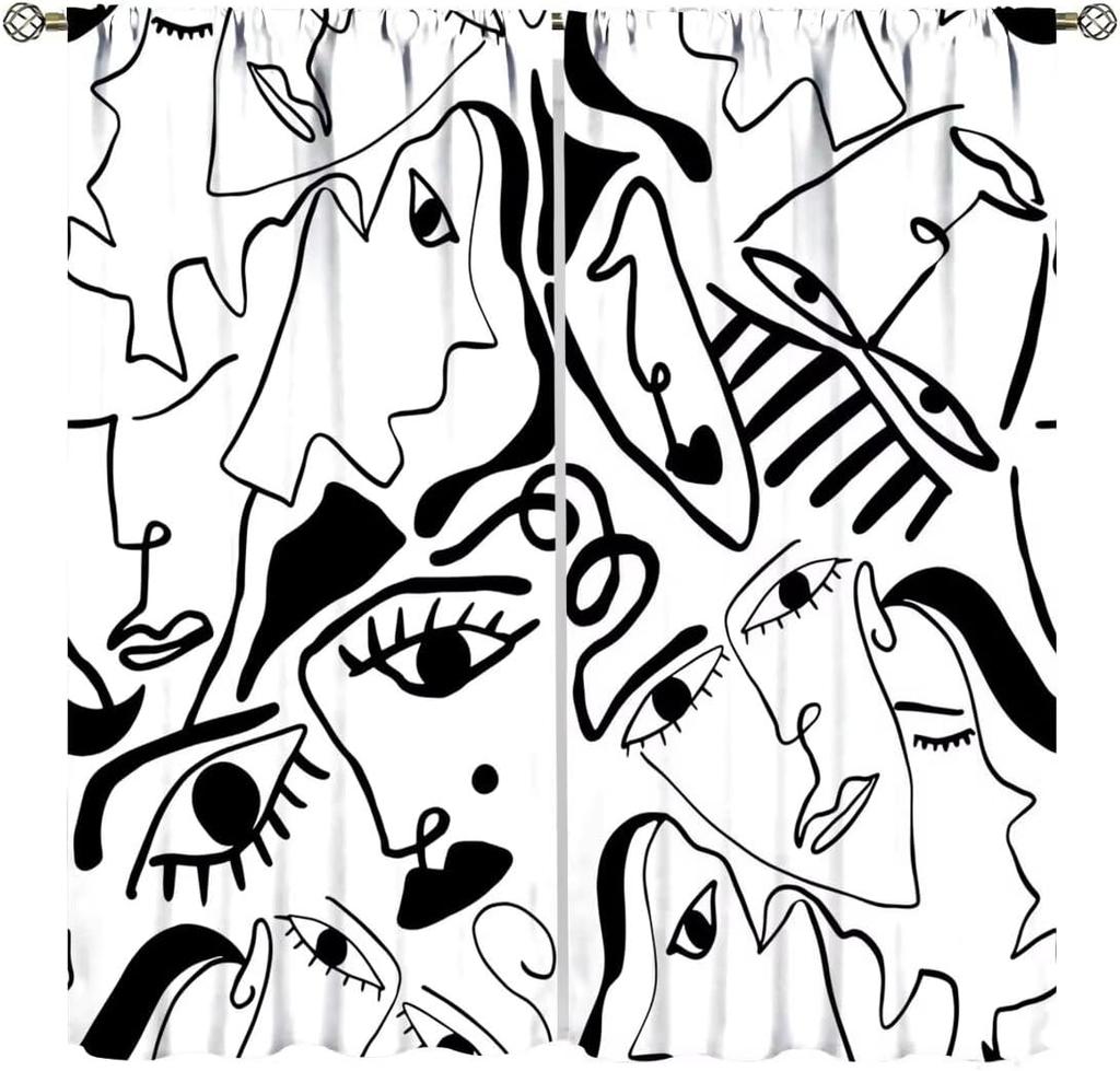 Modern Black White Window Curtains Minimalist Line Abstract Art Treatments Style Dcor Drapes Living Bedroom Nordic Made Of Polyester Decor Treatment