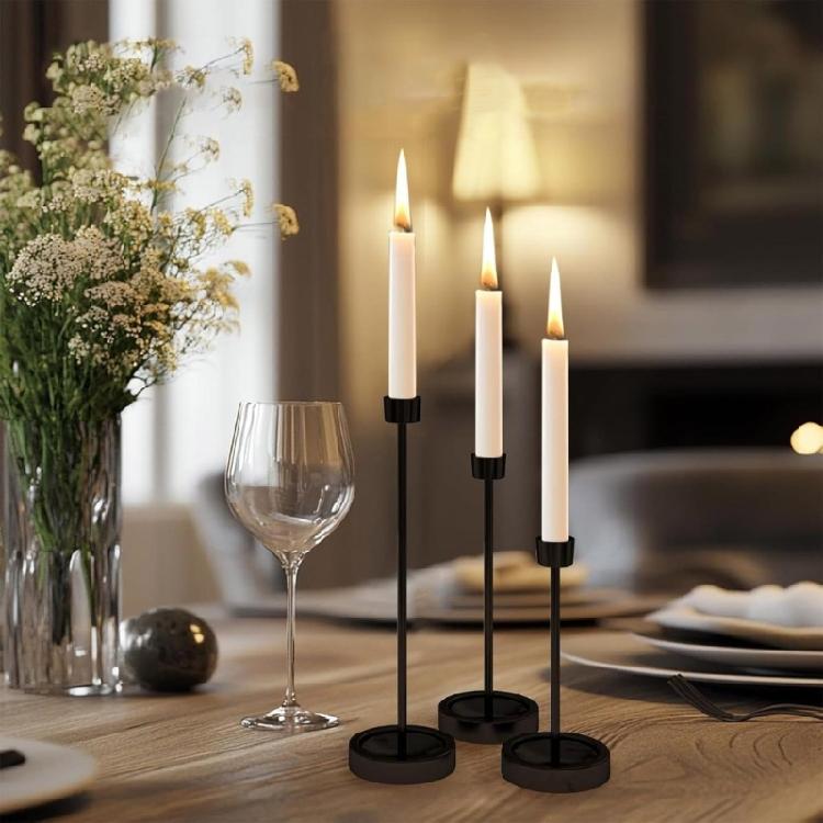 Black Metal Taper Candle Holder Tall Candlestick Set of 6 for Enhancing Dining Table Decors and Wedding Celebration