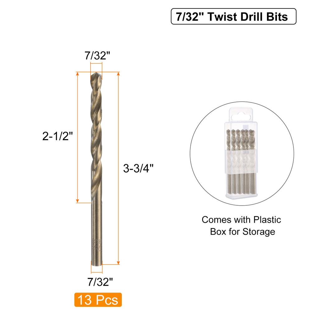 13pcs 17/64" 1/16" 7/32" 15/64" Twist Drill Bits M35 Cobalt High-Speed Steel Drill Bit for Metal Stainless Steel Drilling Tool
