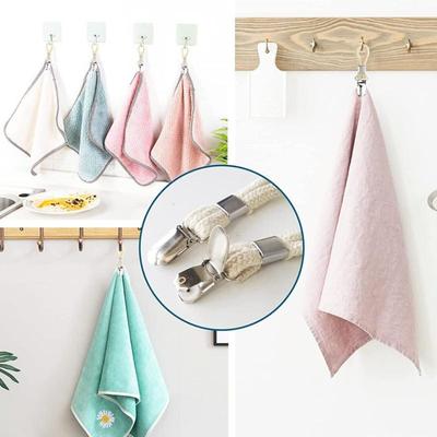 Bathroom Towel Clips Braided Multipurpose Cloth Hanger Bathroom Cotton Loop Towel Clip Metal Clamp Kitchen Home Storage
