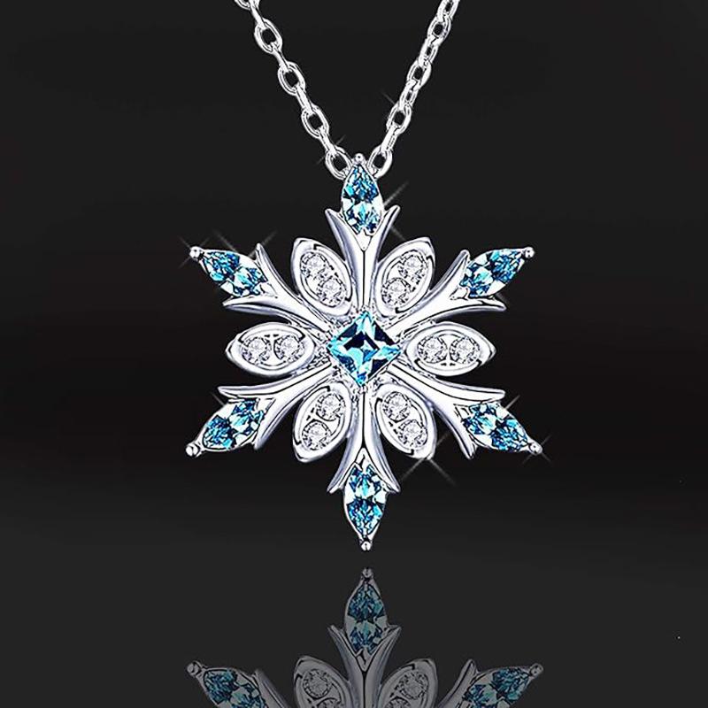 Snowflake Design Necklace, Zircon-Inlaid Exquisite Pendant For Women, Christmas Ornaments