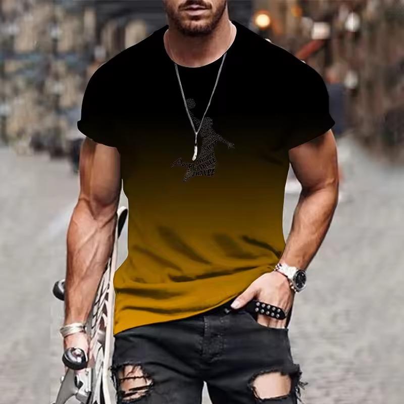 Casual Daily 3D Men's Gradient T-Shirt Fashion Print Trendy Harajuku Streetwear Men's Large Size Round Neck Comfortable Top