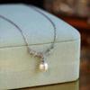 925 Sterling Silver Pearl Necklace Simple Style Charm Geometric Shape Pendant Choker Birthday Gift for Women Exquisite Jewelry