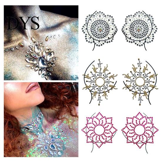 Temporary Face Jewelry Resin Rhinestone Tattoos, Self-Adhesive Faux Diamond Body Stickers Easy Apply Gems for Music Festival Party Makeup, Shiny Chest