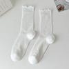 Ballet-style Grey Socks for Spring and Summer, Thin Mid-calf Length, with Netted Flower Trim and Mary Jane-style Long Socks for Women.