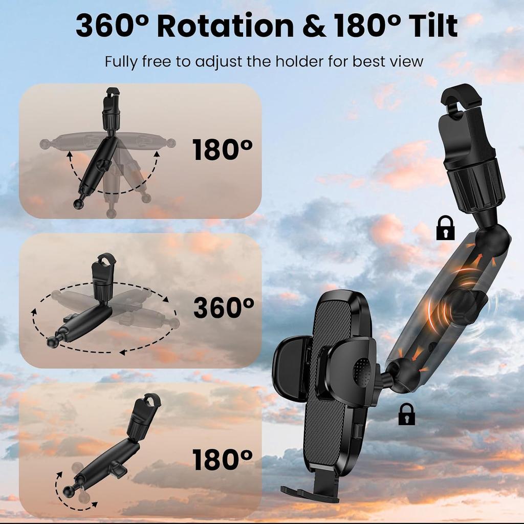 Phone Holders for Your Car, Rear View Mirror Phone Holder, 360° Rotating Car Phone Holder Mount Compatible with All 4"-7" iPhone and Android Cell