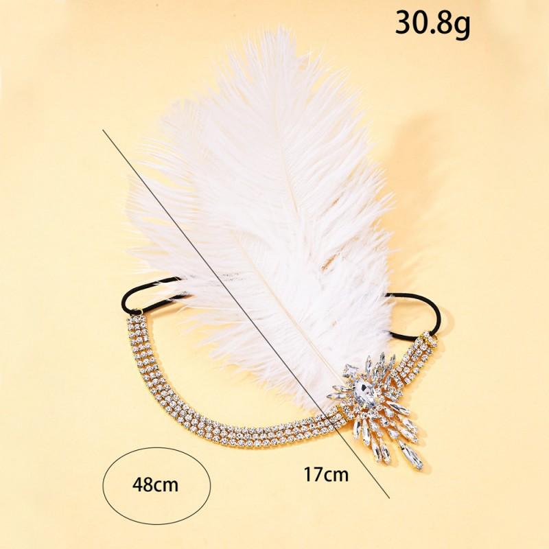 Hot Gatsby Feather Headdress Women Retro Niche Light Luxury Rhinestones Hair Chain Fashion Dinner Party Accessories