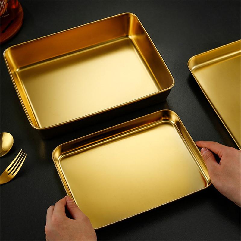 Vassoio rettangolare per alimenti in acciaio inossidabile Golden Kitchen, per barbecue, frutta, piatto da portata, contenitore per teglia da forno