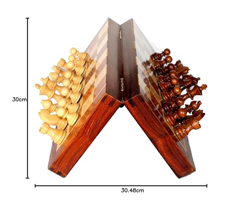 StonKraft Handcrafted Premium Wood 31 x 31 cm Chess Set - Rosewood Folding Magnetic Set with Storage