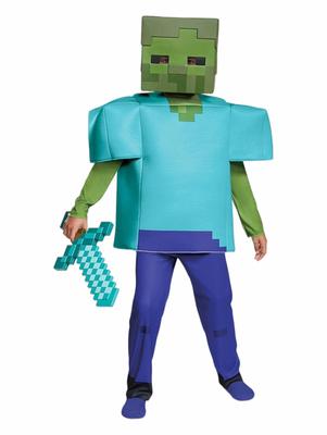 New Halloween Minecraft Zombie Cosplay Costume for Kids