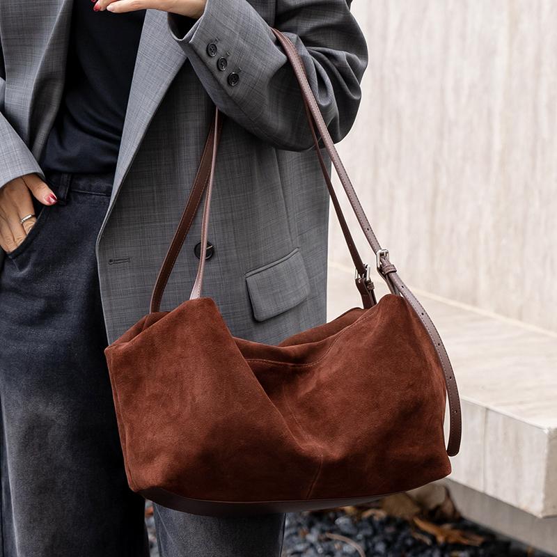 Borse a Spalla da Donna in Pelle Scamosciata e Vera Pelle Borse a Tracolla Morbide in Pelle di Mucca da Donna Borsa Monocolore Design Femminile Borsa da Lavoro Lussuosa Pigra