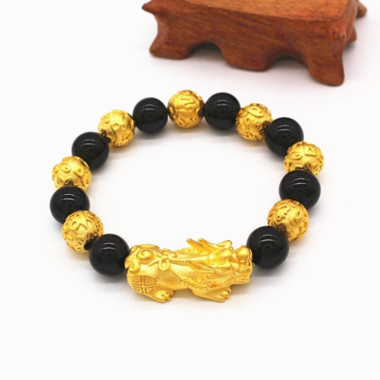 Dubai Jewelry Gold PlatedJewelry Obsidian Sixcharacter Mantra Men's Domineering Dubai Plated Brave Pixiu Bracelet