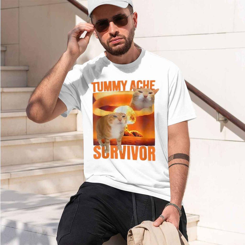 2026 New Animal Graphic Tee Tummy Ache Survivor Y2k Style Funny Sarcastic Print Novelty Short Sleeve Gift For Parents