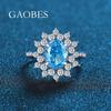 S925 Sterling Silver Women's Ring with Radiant Cut Pink and Aquamarine Diamonds and Chinese Red Flower Design.