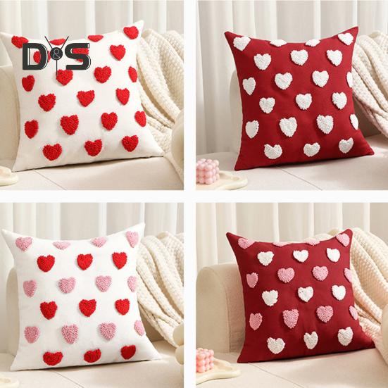 Valentines Day Throw Pillowcase 3D Heart Embroidery Short Plush Luster 45*45cm Hidden Zipper Closure Pillow Cover Bedroom Living Room Sofa Decoration