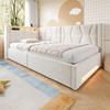 Letto imbottito 90x200 cm con contenitore, illuminazione a LED sulla testiera e sulla pediera, USB e Type-C, box letto idraulico, rete a doghe, letto singolo, beige