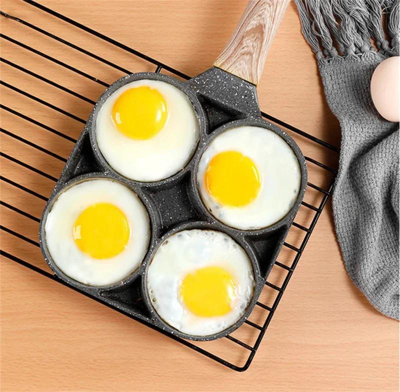 4-hole Egg Frying Pan Non-stick Pancake Pans Thickened Omelet Pan Steak Cooking Pan Hamburg Bread Pan Induction Cooker Gas Stove