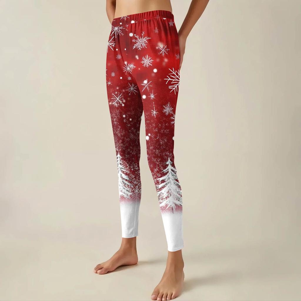 Women's Pants Christmas Printed Stretchy Soft Bottoms Casual Home Sleeping Pants