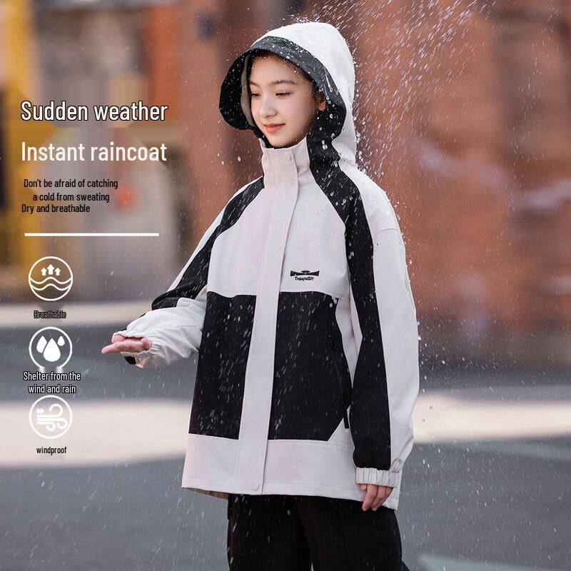 Girls' Winter Hooded 3-in-1 Outdoor Camping Jacket