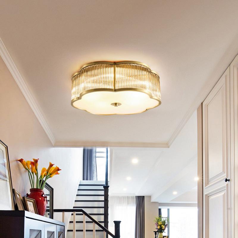 Led bedroom ceiling lamp post modern minimalist model room all copper lamps Hong Kong style light luxury study bedroom lamp
