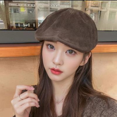 New Suede Forward Hat for Women In Autumn and Winter All Match Large Head Circumference Beret Small Reverse Faced Painter's Hat