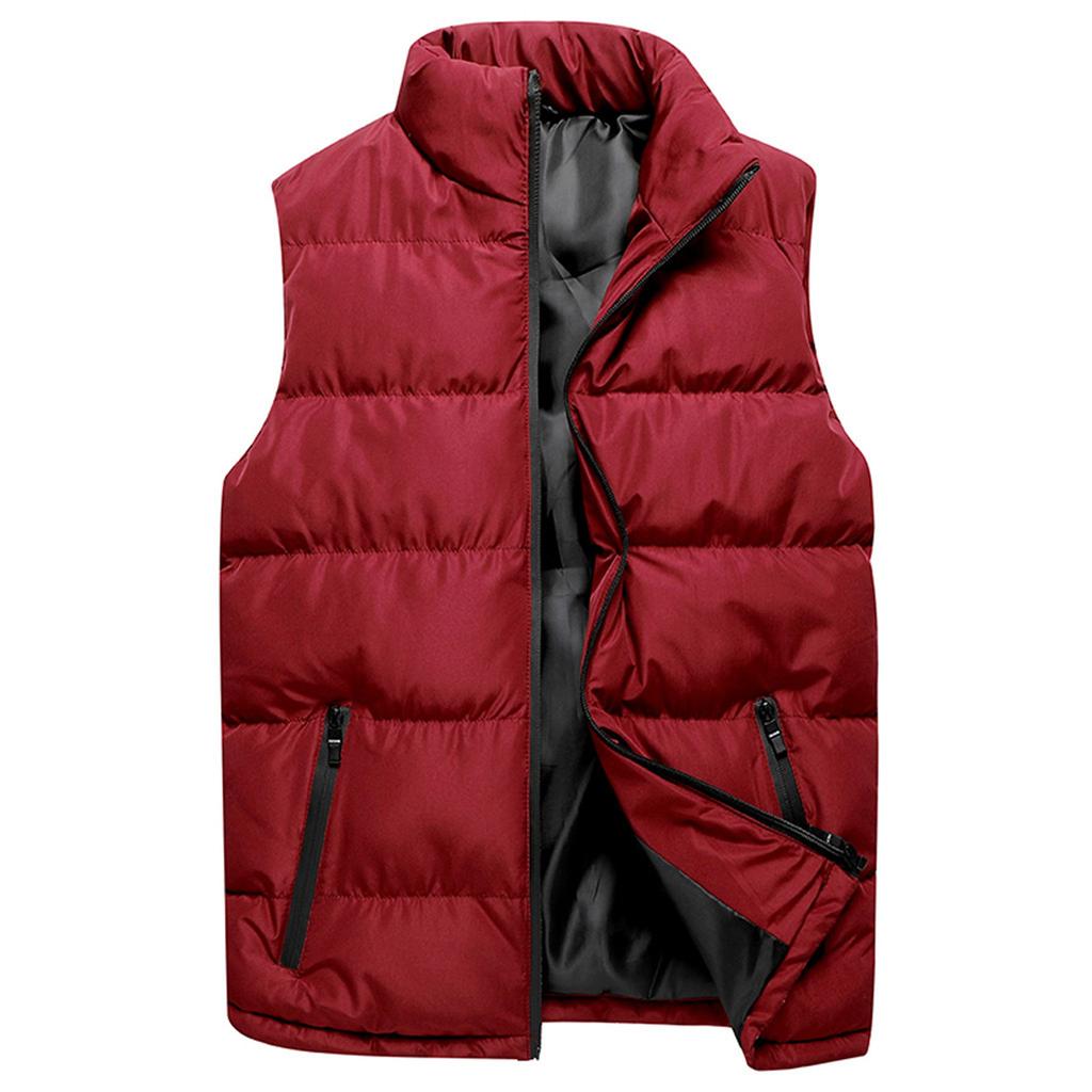 Men  Winter Fashion Stand Collar  Color Waistcoat Vest Jacket Top Coat