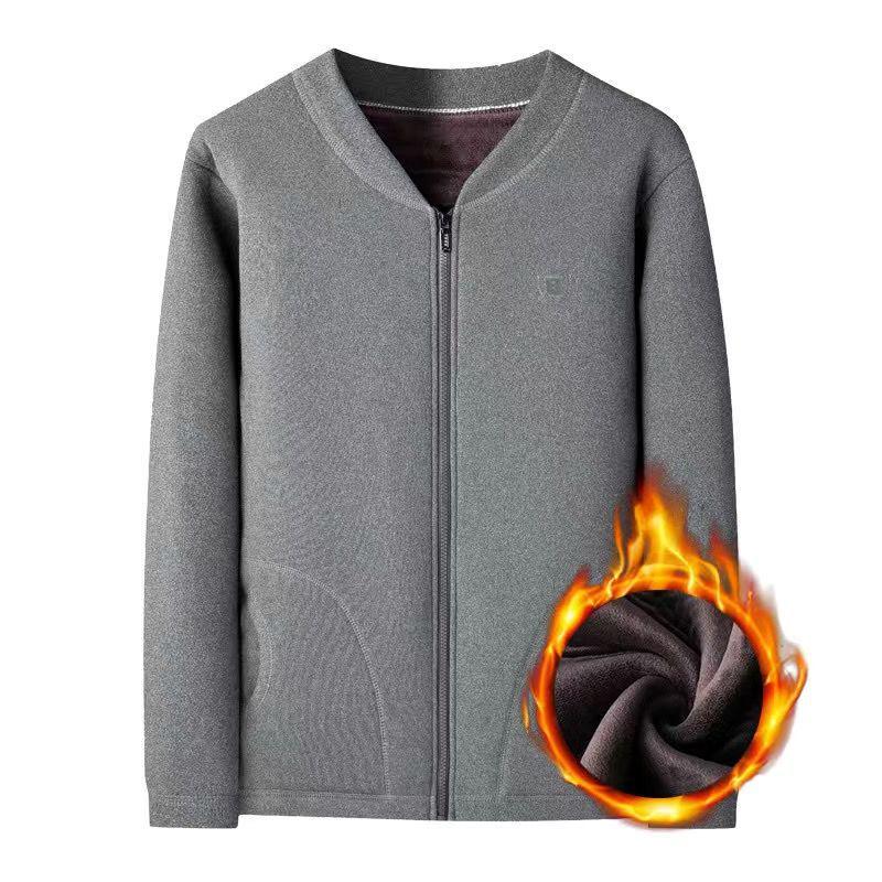 Men's Fleece-Lined Warm Winter Cardigan Jacket for Middle-Aged & Elderly