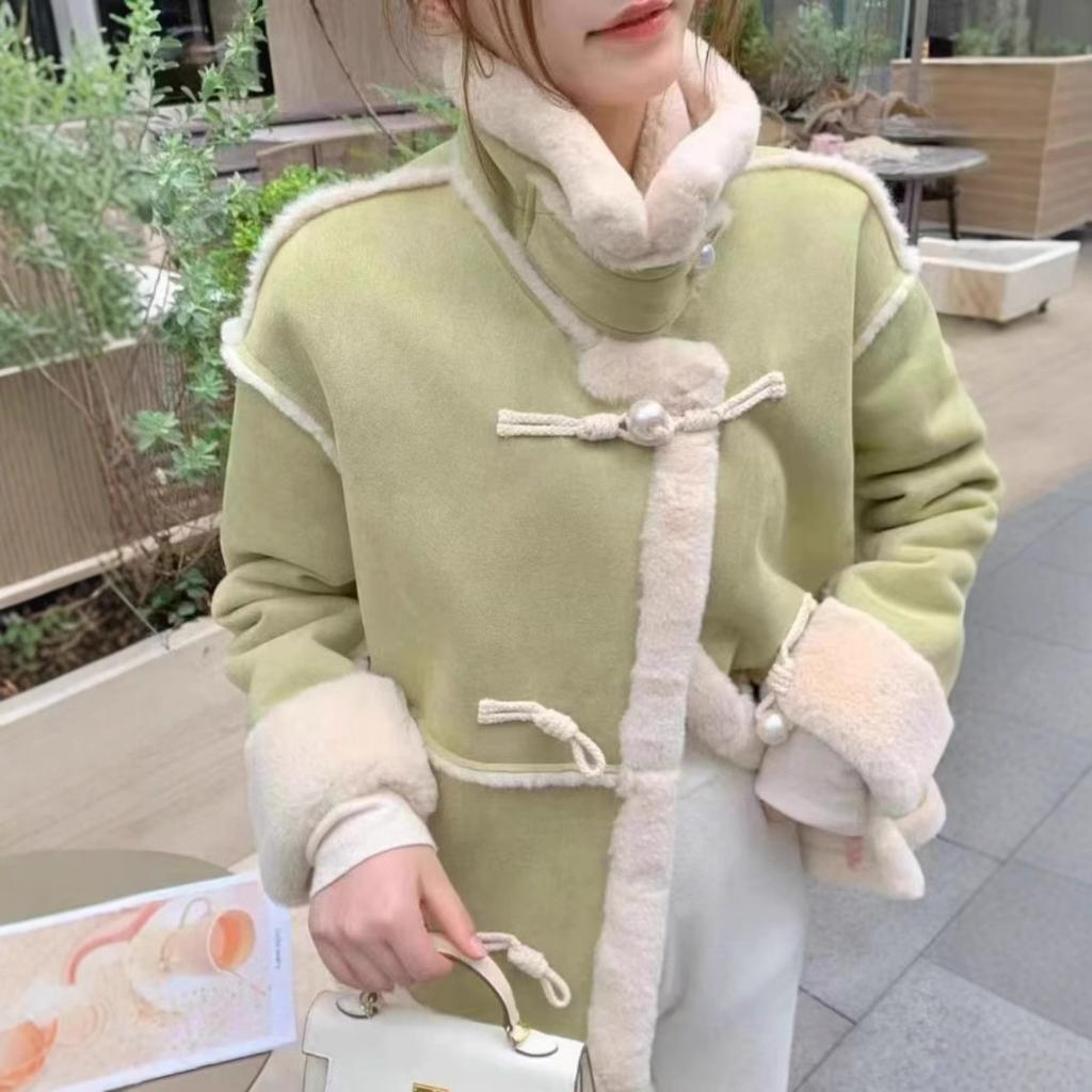 Retro Lammwolle Imitat Pelzmantel Damen Winter Klein Neu Verdickt Lokomotive Kleidung Baumwollkleidung