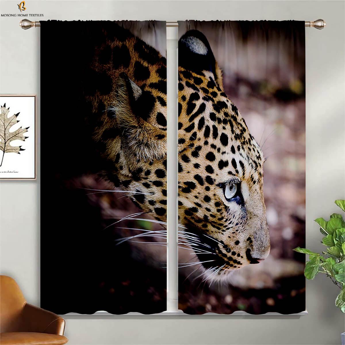 

Набор из 2 штор с принтом тигра и гепарда, высокое качество, черный полиэстер, подходит для спальни, кабинета, гостиной, затемняющие для изготовленных W100*H130(CM)-Grommet top&2PCS