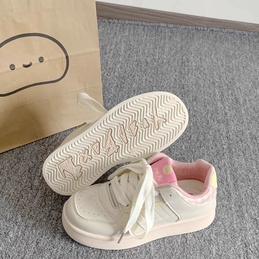 

маленькие белые туфли на толстой подошве женская новая обувь женская модная универсальная нишевая обувь для скейтборда обувь-хлеб парусина 35 розовый