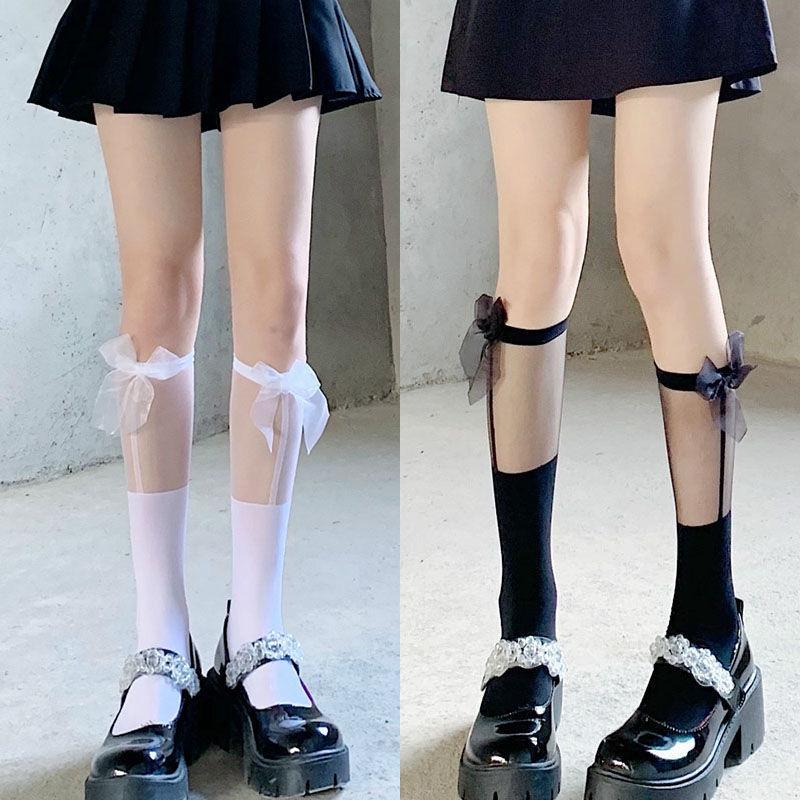 

Muxuan Women s Lolita Mid-Calf Patchwork JK Summer Sheer Socks Colorful OPP Bag