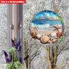 2D flach 20*20cm 1Stk. Küstenatmosphäre Strandmuschel&Seesternmuster runde Wandkunst Dekor, Wellen&Blauer Himmel Landschaft Holzanhänger, modern rustikal