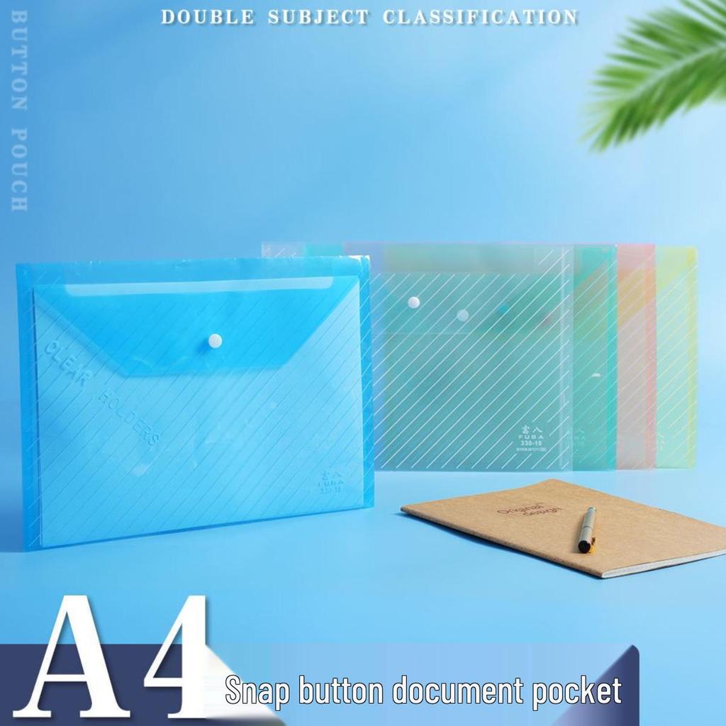 A4 Thickened Transparent Snap Button Document Bag - Waterproof, Large Capacity, Colored Twill Storage.