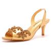 6cm Fish Mouth High Heel Sandals with Shallow Mouth with Large Size Round Toe High Heels Golden Rhinestone High Heels Summer Shoes