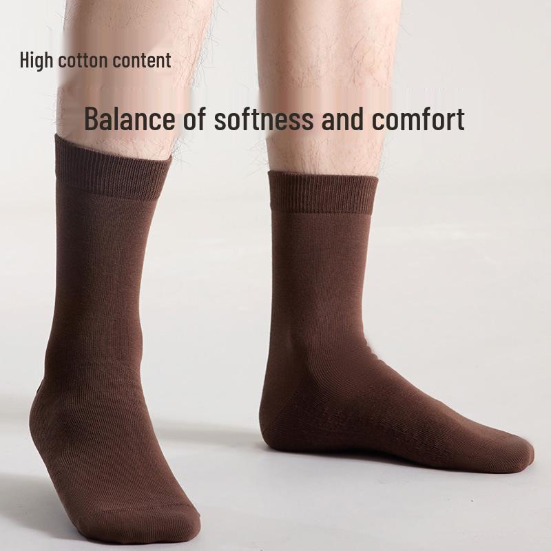 Men's Breathable Cotton Mid-Calf Socks - Anti-Pilling, Sweat-Absorbing & Odor-Resistant for Casual Business & Sports (Autumn/Winter).