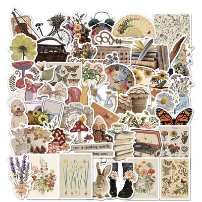 50 adet Vintage Hayvan Çiçek PVC Sticker Estetik Çocuk Kırtasiye Malzemeleri Kendin Yap Dekorasyon Scrapbooking Okul Malzemeleri