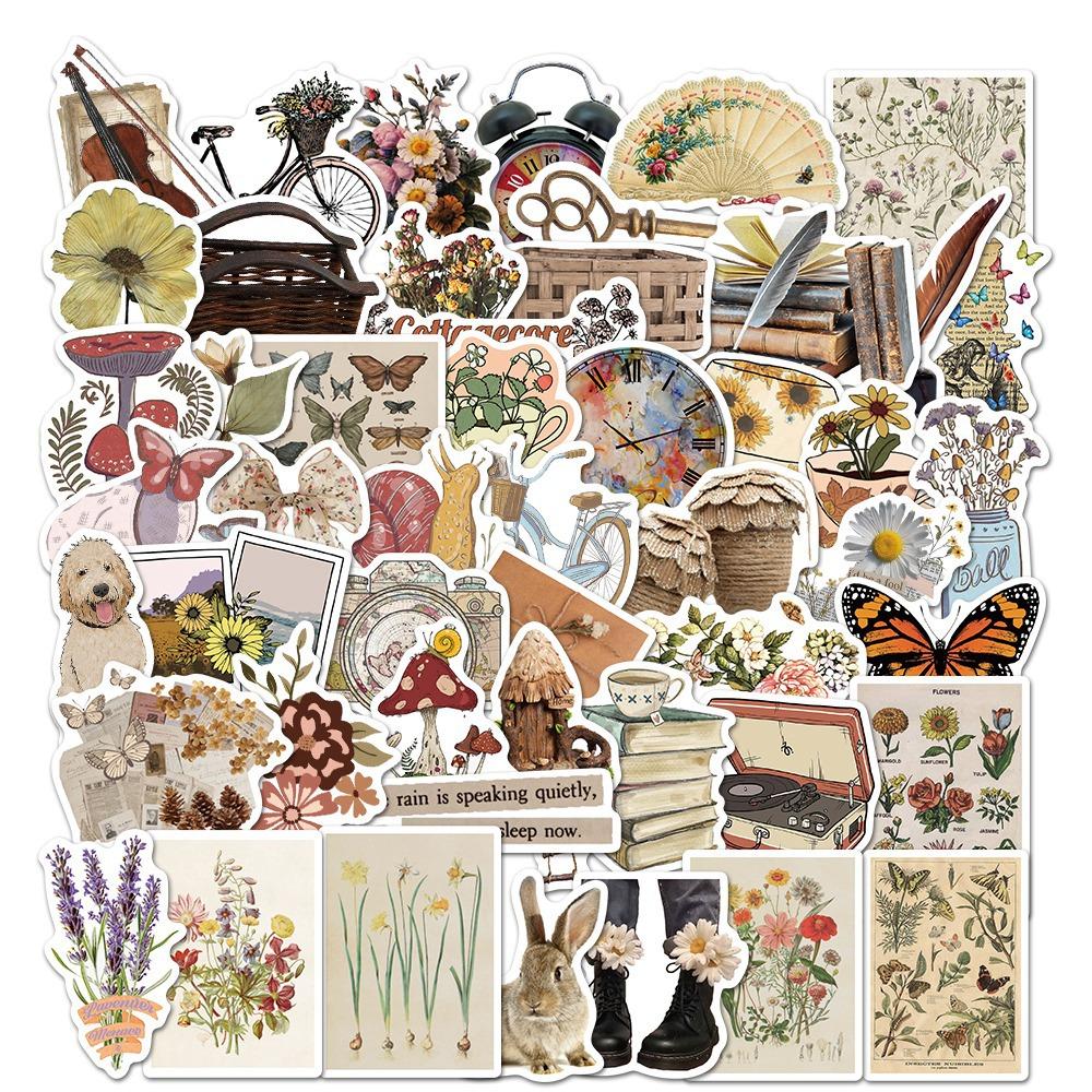 50pcs Vintage Animal Flower PVC Sticker Aesthetic Children's Stationery DIY Decoration Scrapbooking School Supplies