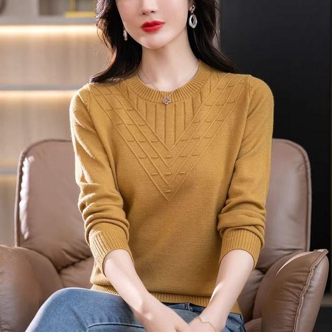 

Женский вязаный свитер с круглым вырезом, женский весенне-осенний однотонный свободный тонкий модный тонкий базовый топ XS жёлтый