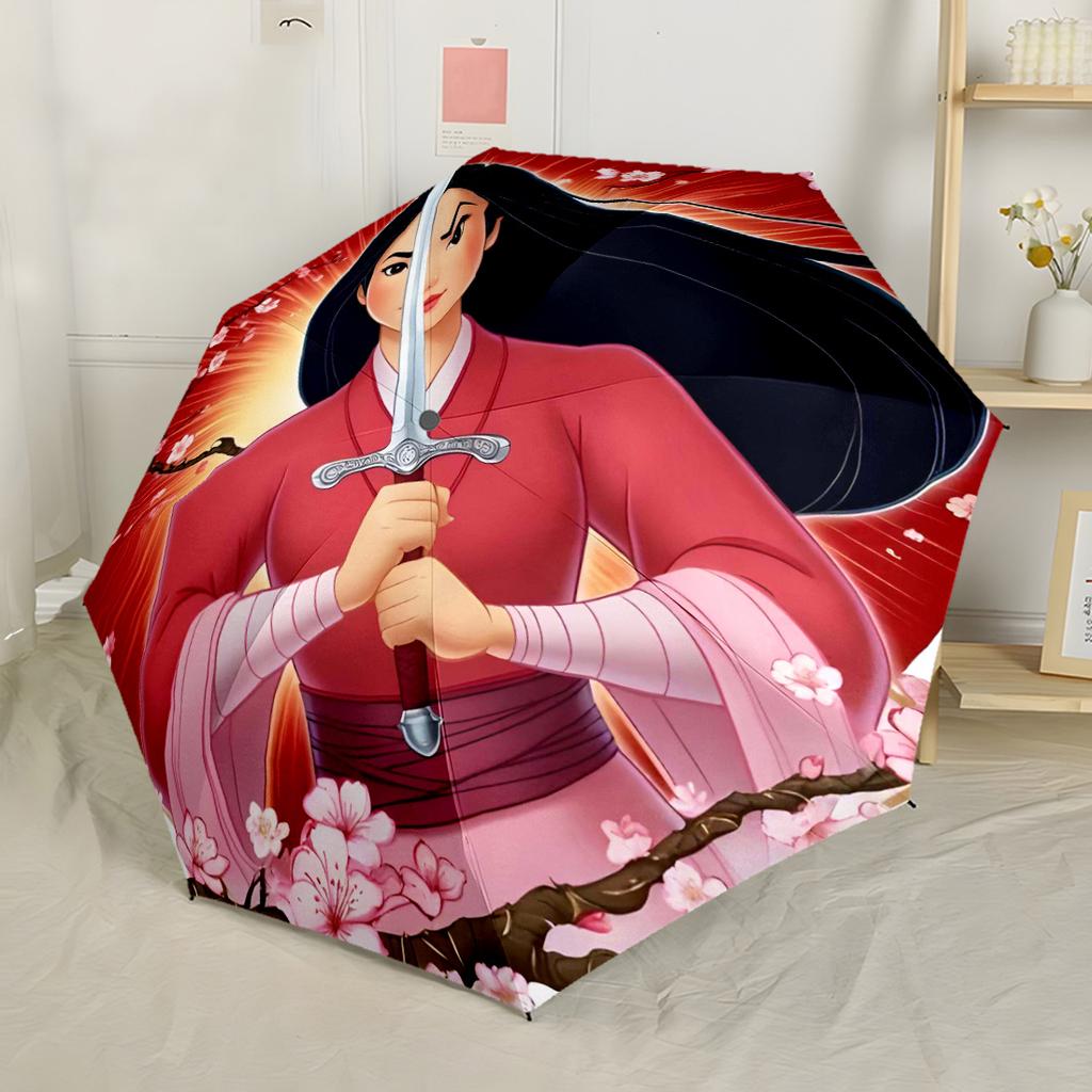 Mulan's Brave Journey Portable Automatic Umbrella Retractable Design with 8-Rib Durability Sturdy Construction All-Season Umbrella for Travel