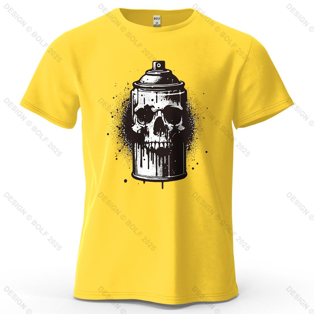 Skull Spray Can Printed Men's T-Shirt 100% Cotton Oversized Dark Graphic Tees for Women Tops Tees Casual Streetwear