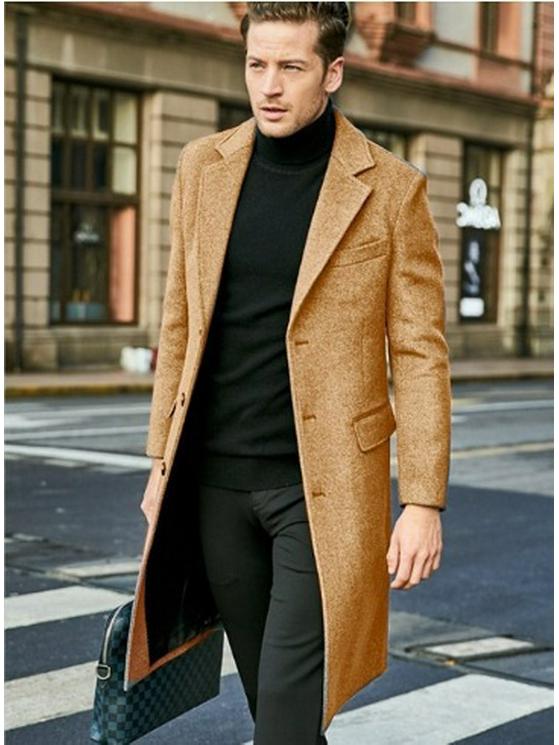 2025 Autumn/Winter Men's Woolen Coat - British Fashion, Long Style, Trendy Temperament, Long Sleeve Outerwear