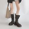 Retro versatile high-heeled leather boots texture thick-soled Martin boots women's autumn and winter British style small thick-heeled fashion boots