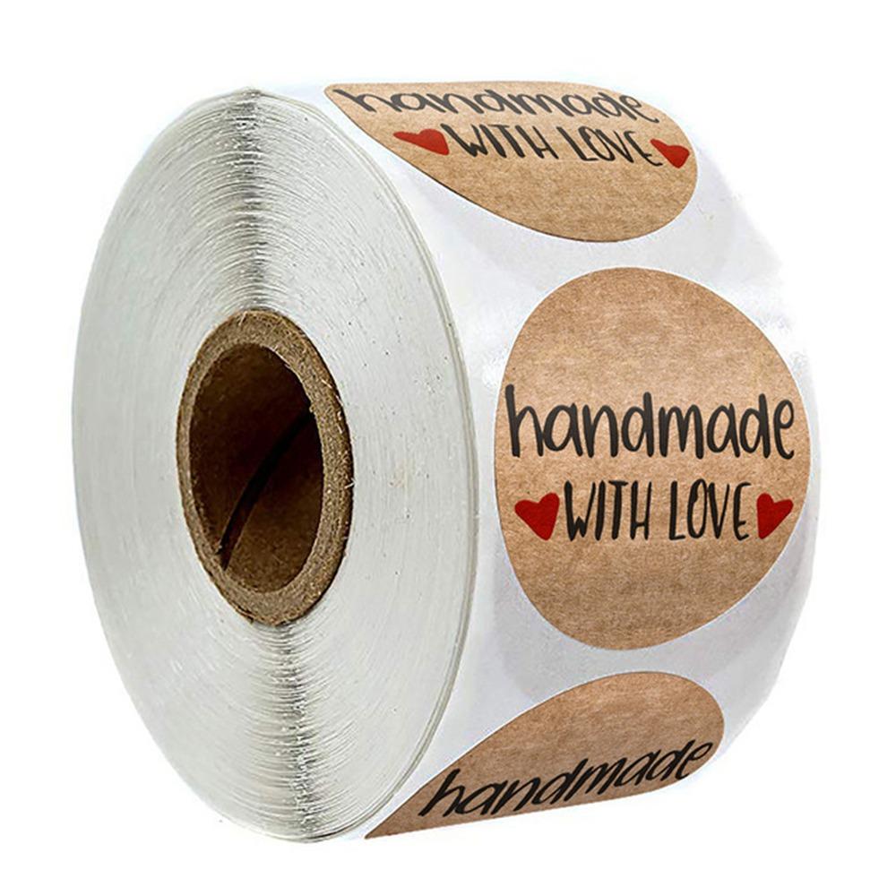500pcs 1inch Kraft paper Thank You Stickers Seal Labels Small Business Supplies Handmade With Love Stickers Cute Stationery