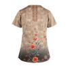 Women's Fashion V Neck Cross Retro Printed Uniform With Pocket T-Shirt Short Sleeve Top