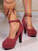 Korean Style Women's High-Heeled Platform Shoes, Solid Color, Plus Size 42