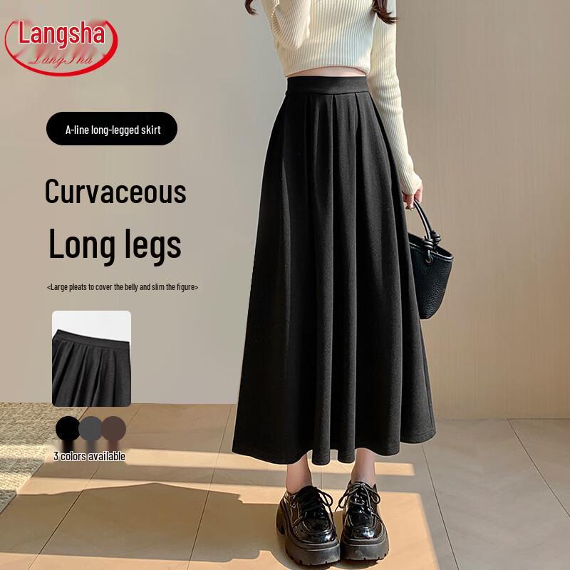Langsha Women s High-Waisted Pleated A-Line Mid-Length Skirt XL