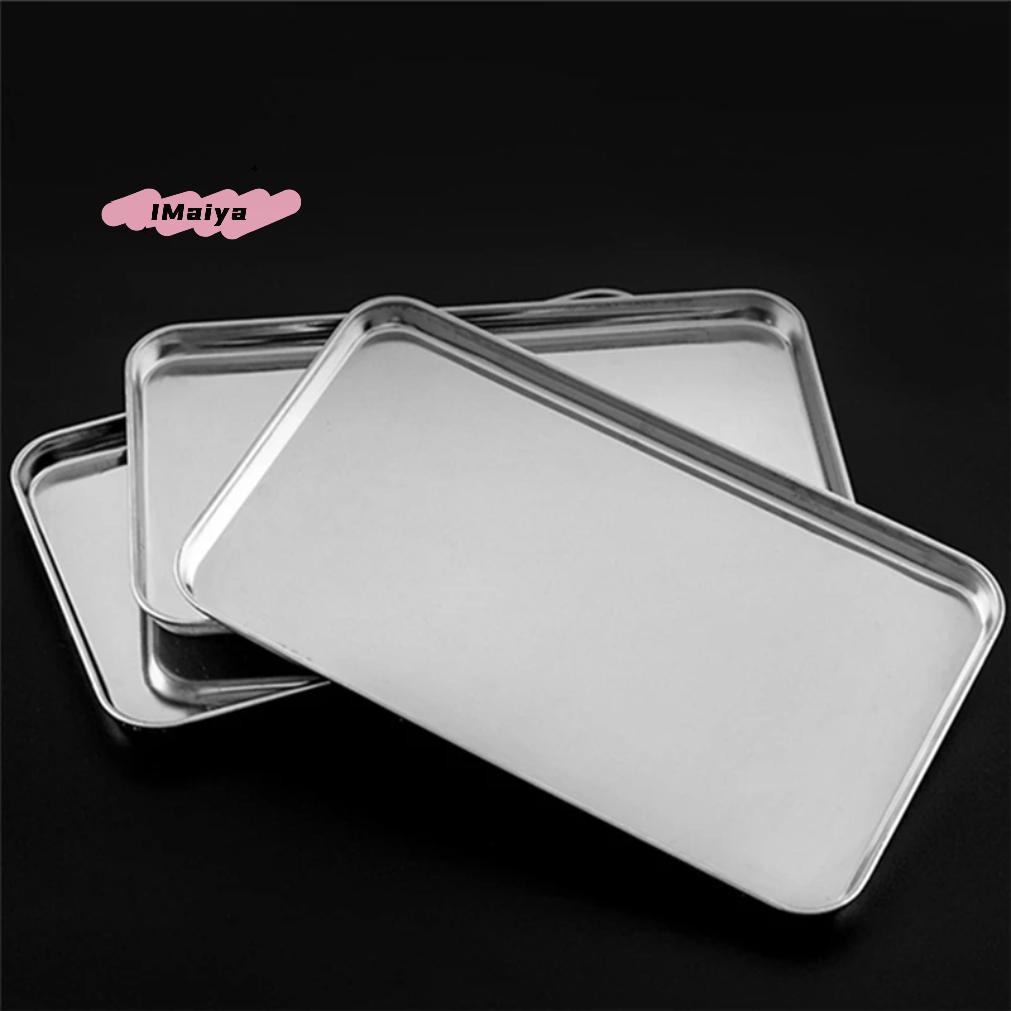1Pc Rectangle Stainless Steel Tray Metal Food Serving Plate Buffet Presentation Rice Noodle Pan Home Dishes Storage Organizer