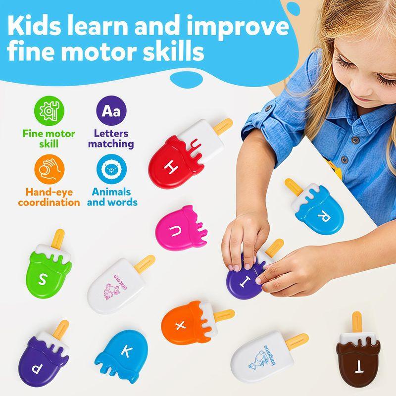 Letters Matching Ice Cream Alphabet Learning Toys,Counting Animals and Color Sorting Set Preschool Learning Activities Toys