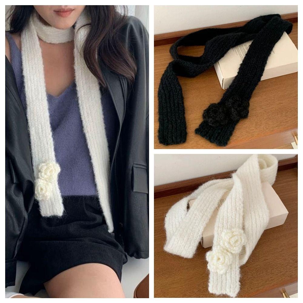 

Y2K Knitted Scarf Crochet Long Narrow Scarves Soft Flower Shawl Outdoor білий